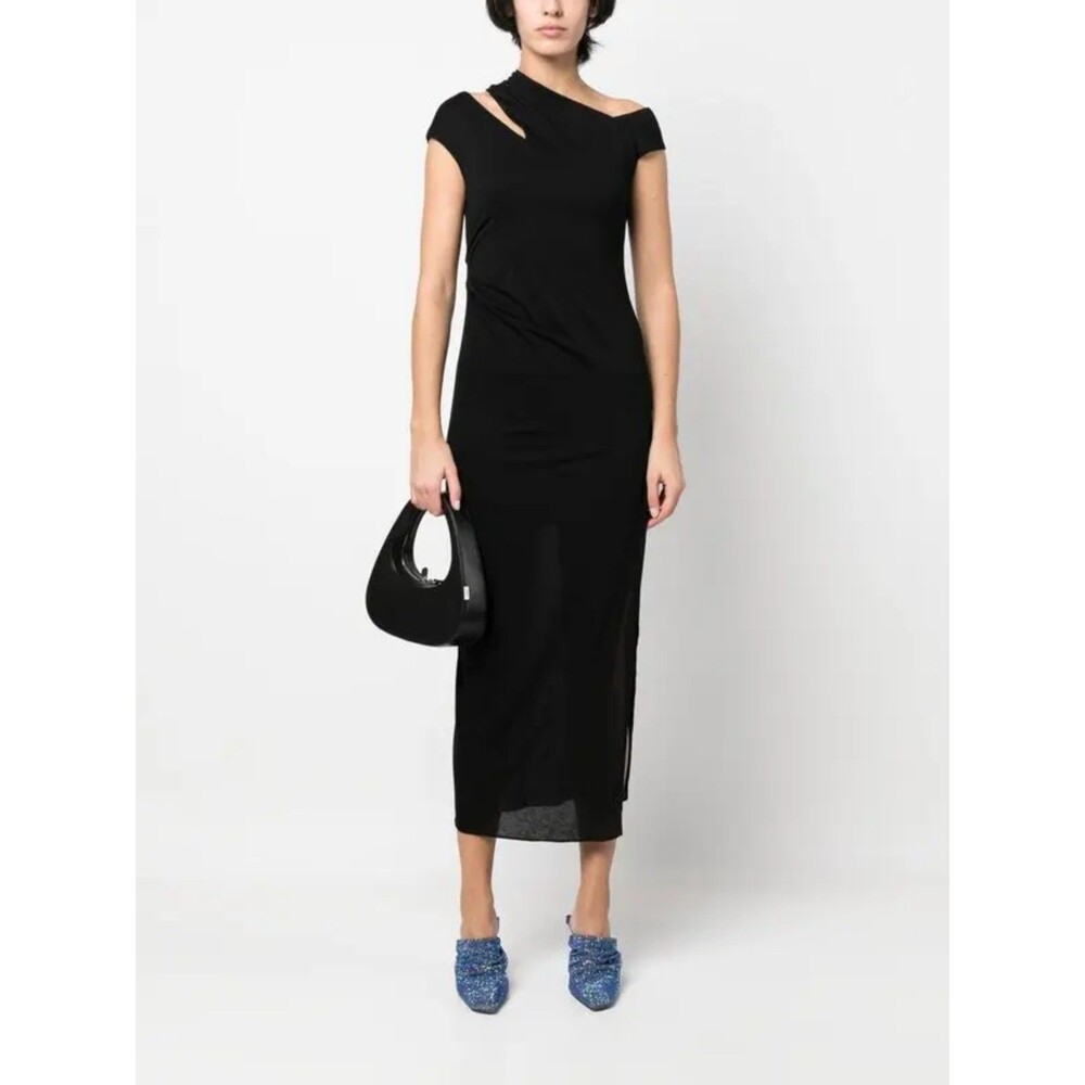 Helmut Lang Asymmetric Jersey Midi dress Black Sz XS $1600